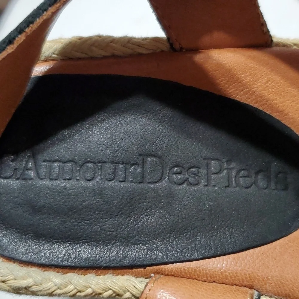 L'Amour Des Pieds ignacis black leather strappy wedge espadrille sandals
